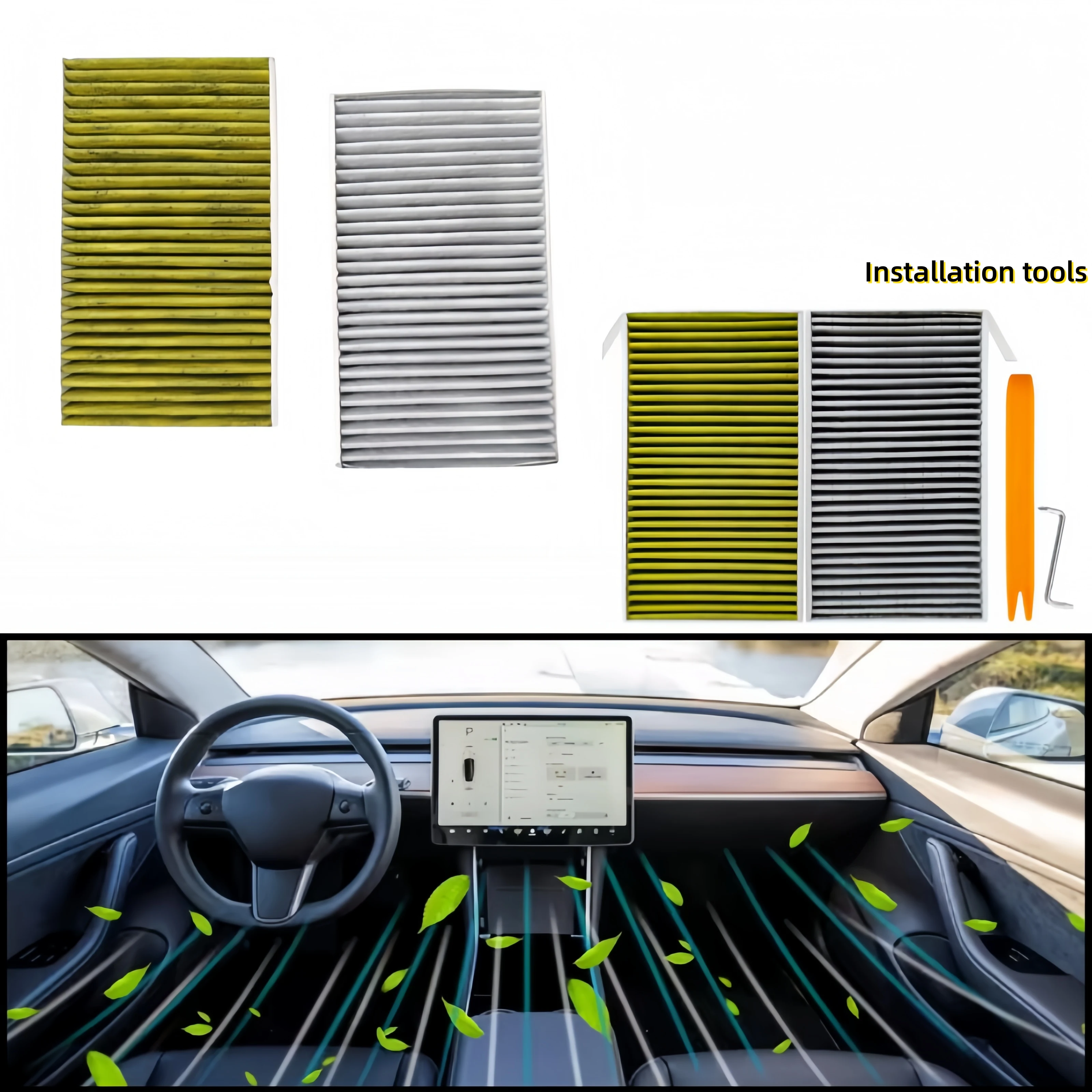 2PCS Air Intake Filter Replacement for Tesla Model 3 Model Y Activated Carbon Air Conditioning