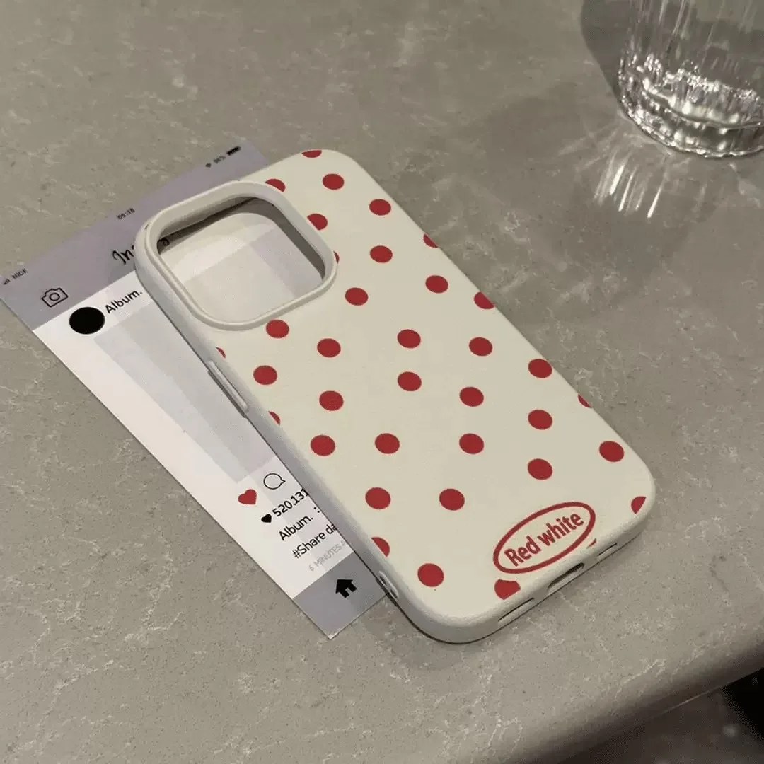 Elegant Pink Polka Dot Lichee Leather Pattern Phone Case - Shockproof Design