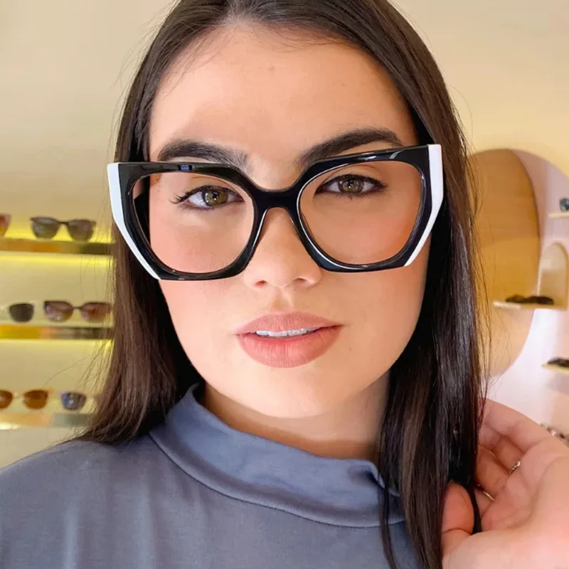 Farbblock-Brille mit großem Rahmen, Anti-Blaulicht-Brille, schlichte Brille, High-End-Feeling-Brille – Detail 2