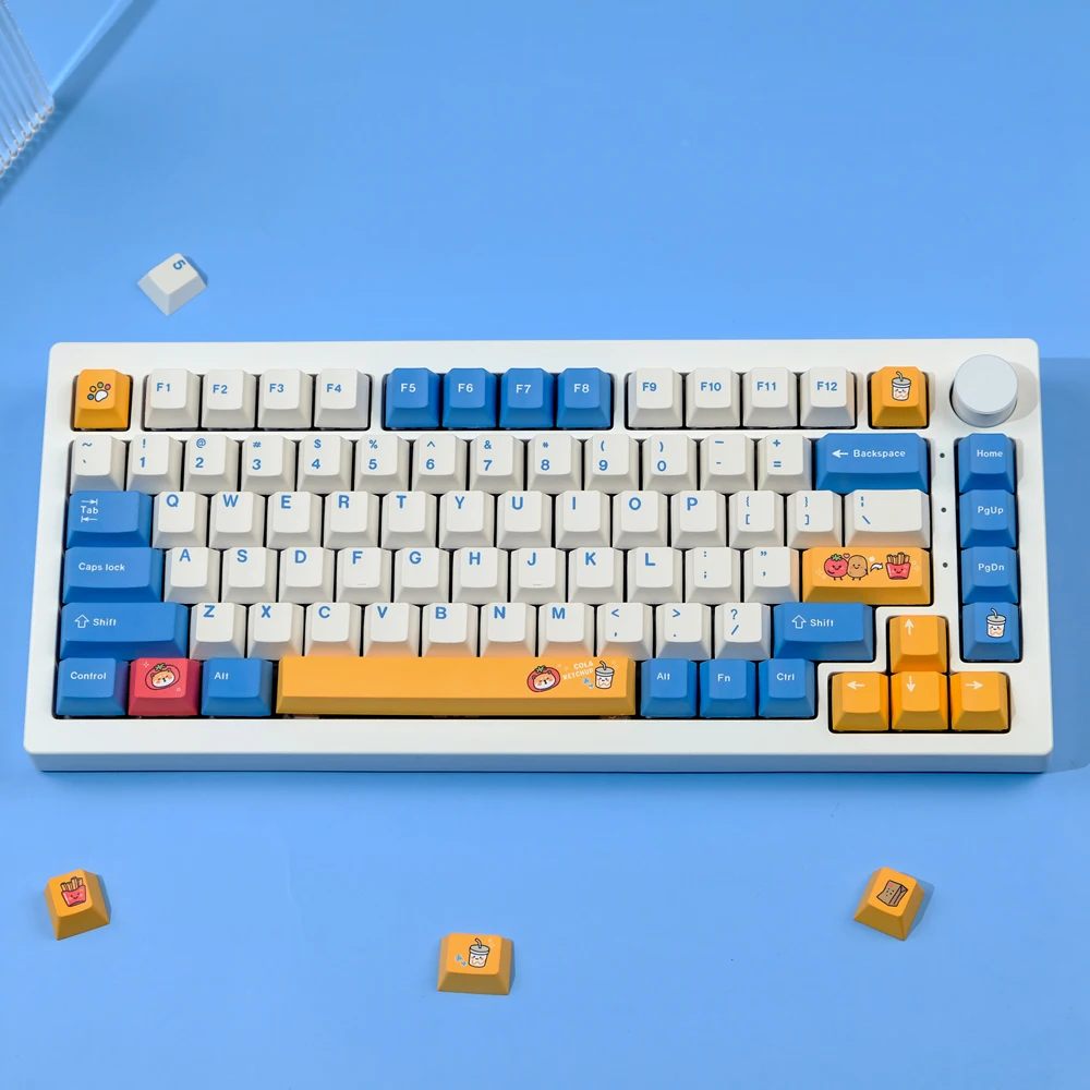 

128 Key French Fries Dog Cherry Profile Keycap PBT Dye Sublimation Key Caps Adapting MX Axis Mechanical Keyboard 68 87 980 108