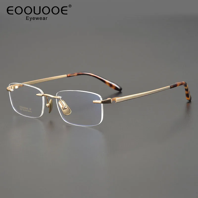 

52mm Men's Pure Titanium Rimless Eyeglasses Prescription Optics Frame Myopia Reading Glasses Hyperopia Lenses High-End Ocular