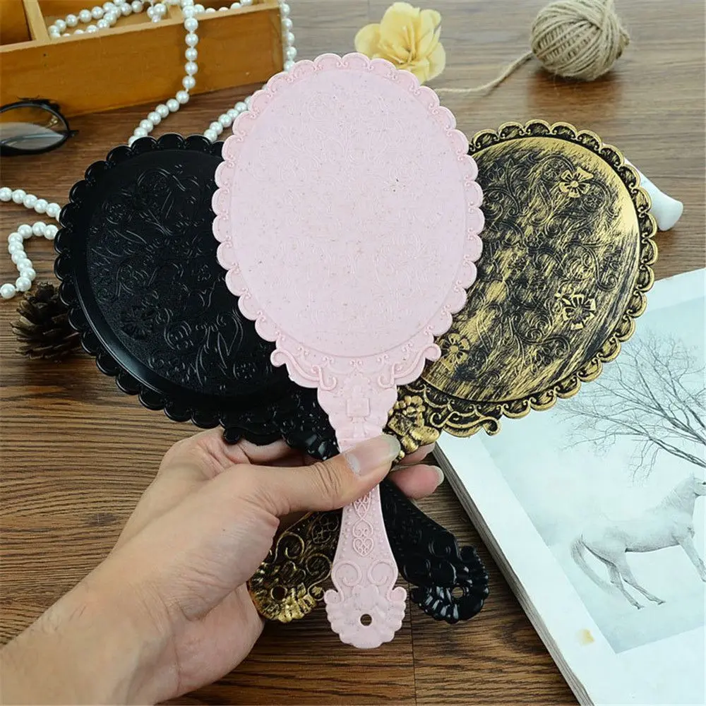 Retro Carved Makeup Mirror Portable Handheld Makeup Vanity Mirror Hand SPA Salon Compact Women Cosmetic Mirrors