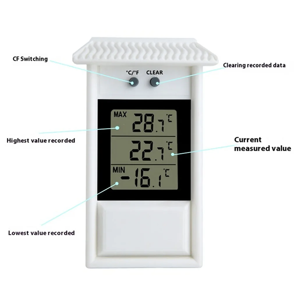 Waterproof Digital Thermometer Indoor/Outdoor Garden GreenHouse Wall Mounted Temperature Measurement Tools Max Min Value Display