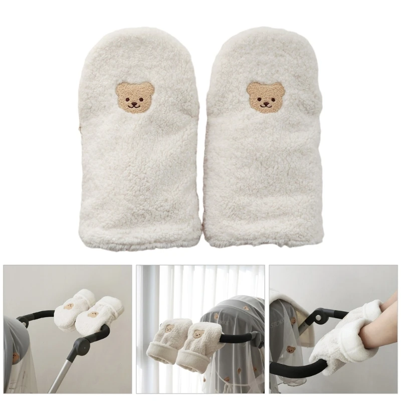 

Soft and Warm Baby Stroller Gloves Lovely Bear Embroidery Winter Mittens Windproof Lambwool Handmuff for Infant Cart