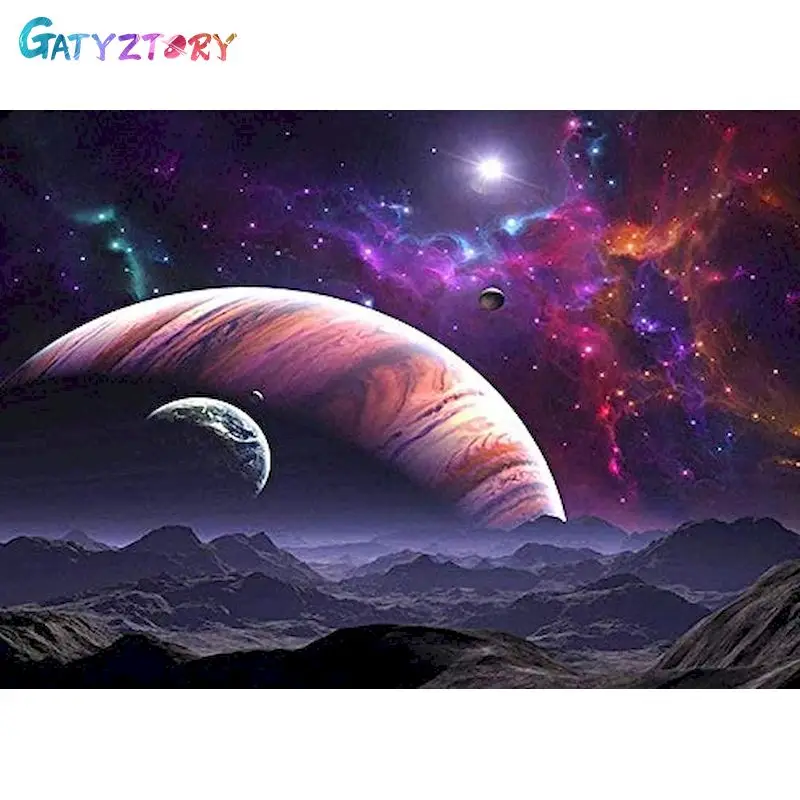 

GATYZTORY Oil Painting By Number Moon Wall Art DIY Frame On Canvas Picture By Numbers Landscape Acrylic Canvas For Living Room