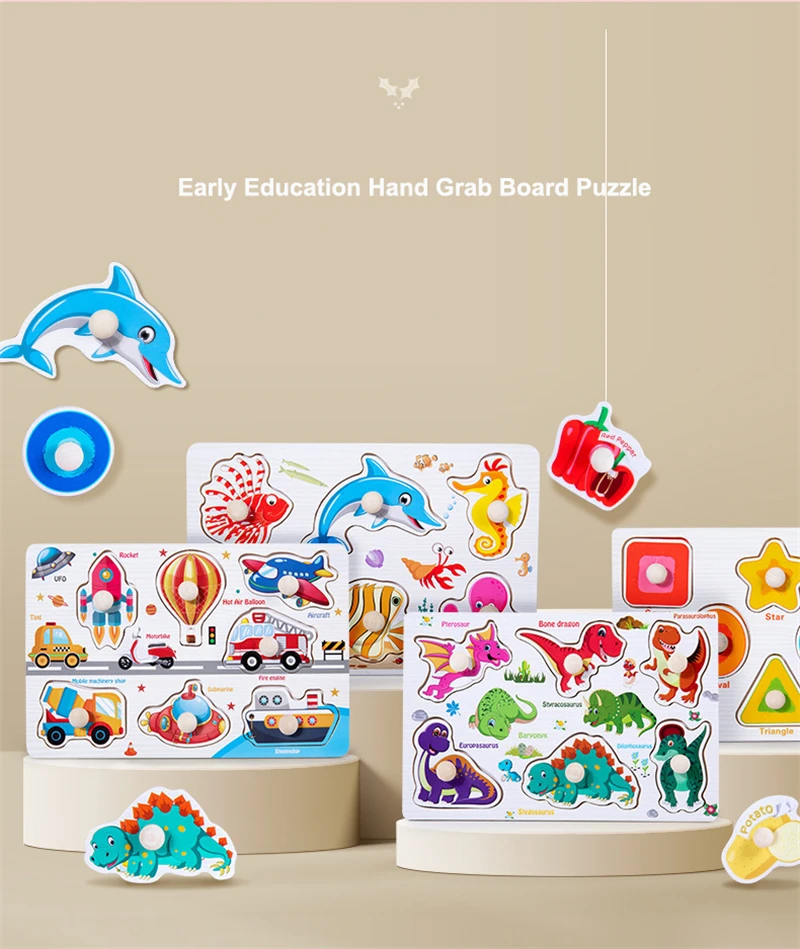 Baby Toys Montessori Wooden Puzzles Children Toys Hand Grab Board Animals Cognition Learning Educational Toys For Kids 1-3 Years