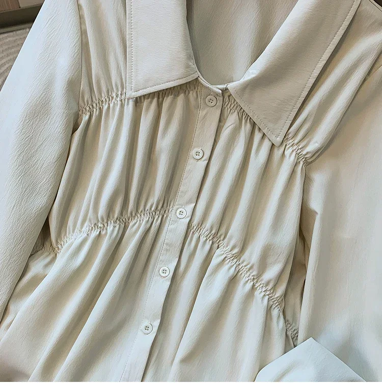 Koreanischen Stil Formale Hemden 2026 Große Größe Blusen Lange Hülse Lose drehen-unten Kragen Taste Frau Ballkleid Plus größe Bluse – Detail 8