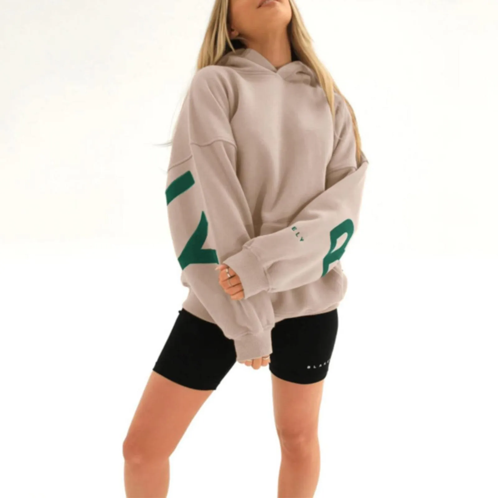 thumbnail image 1 of Sudadera con capucha estampada para mujer, suéter informal de gran tamaño con bolsillo, letras de la vida originales, Blakely, ropa de otoño, 1 of 3