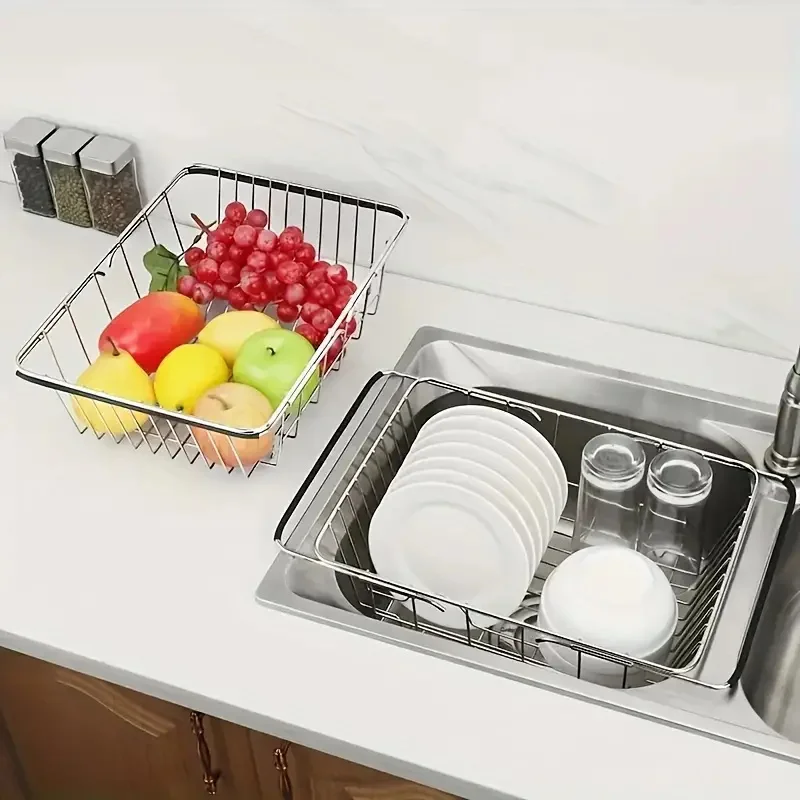 1pc Retractable Sink Drain Rack Sink Dish Drain Rack Expandable  Adjustable Vegetable Fruit Washing Basket Kitchen Accessories 3