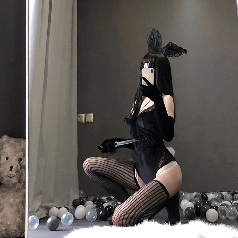 Erotic Outfit for Woman Bunny Girl Sexy Anime Cosplay Costume Rabbit Bodysuit Wrapped Chest Sweet Gift for Girlfriend 3 Colours