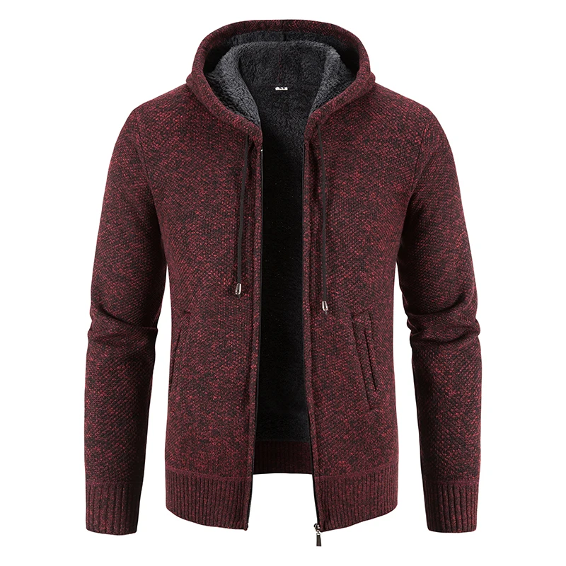 Winter Thick Cardigan Mens Sweater Zipper Hooded Fashion Warm Slim Fit Knitted Sweater Male Fleece Hoodies Coats Men M-4Xl knitted cardigan knitted sweater coat sweater coats fleece cardigan