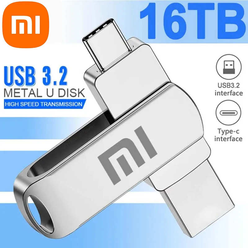 USB Flash Drive Xiaomi 16TB USB Flash Drive 3.2 Metal High-Speed Pen Drive 2TB 512GB Waterproof Type-C For Computer