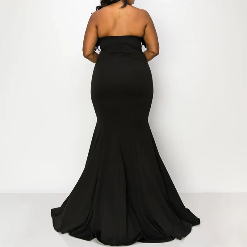 Evening Party Sexy Hook Flower Lace Robe Femme Bustier Off Shoulder Sleeveless Solid Color Plus Size Slim Elegant Maxi Dresses