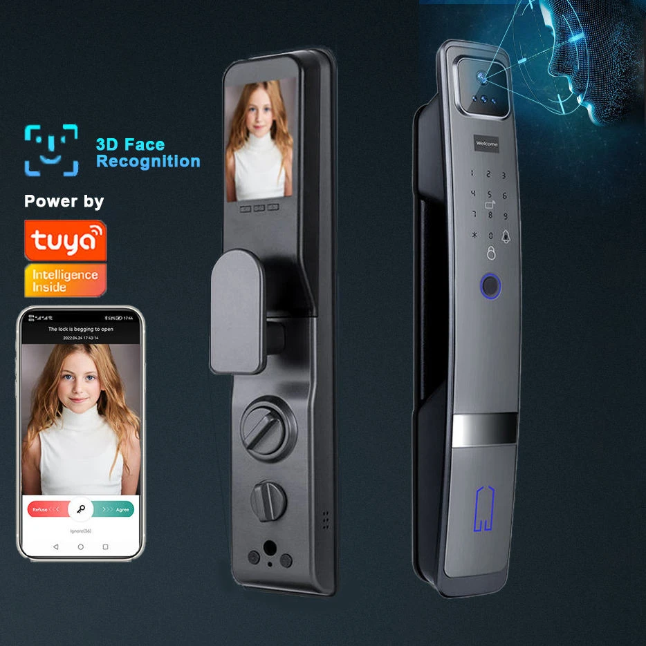 

Home Electronics 3D Face Recognition Wood Door Lock Wifi Smart Lock Tuya App Unlock with Camera Display Biometric Fingerprint