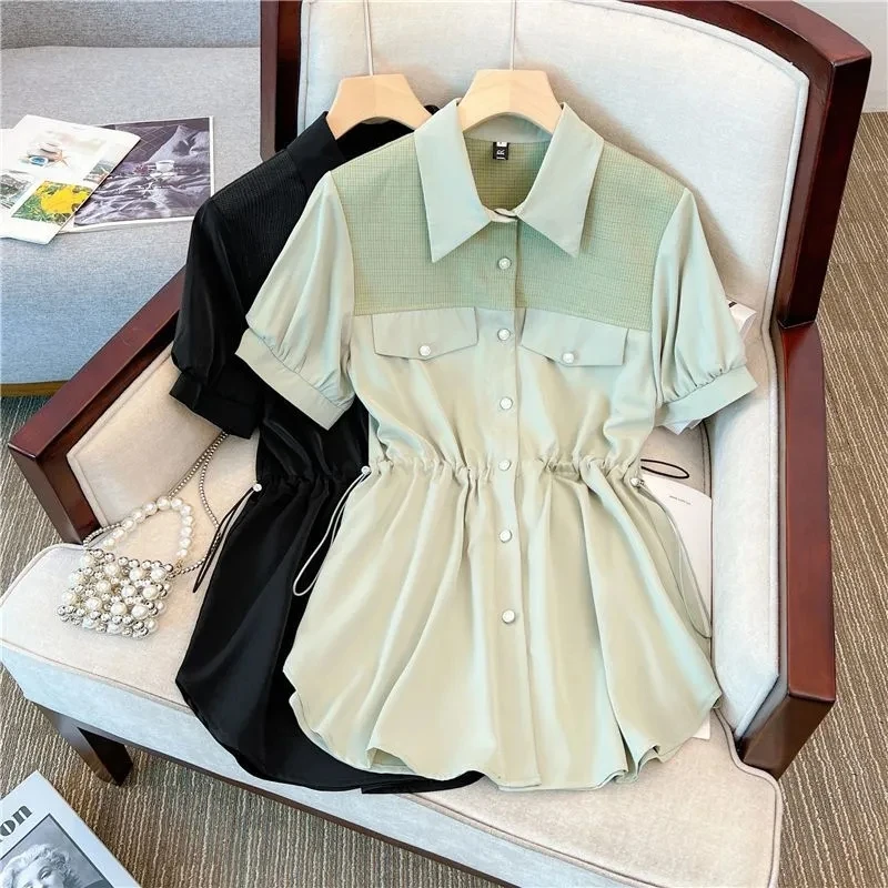 

Join Together Short Sleeve Shirt Female 2024 Summer New Coat Design Sense Waist Jacket Fashion Temperament Loose Tops Women