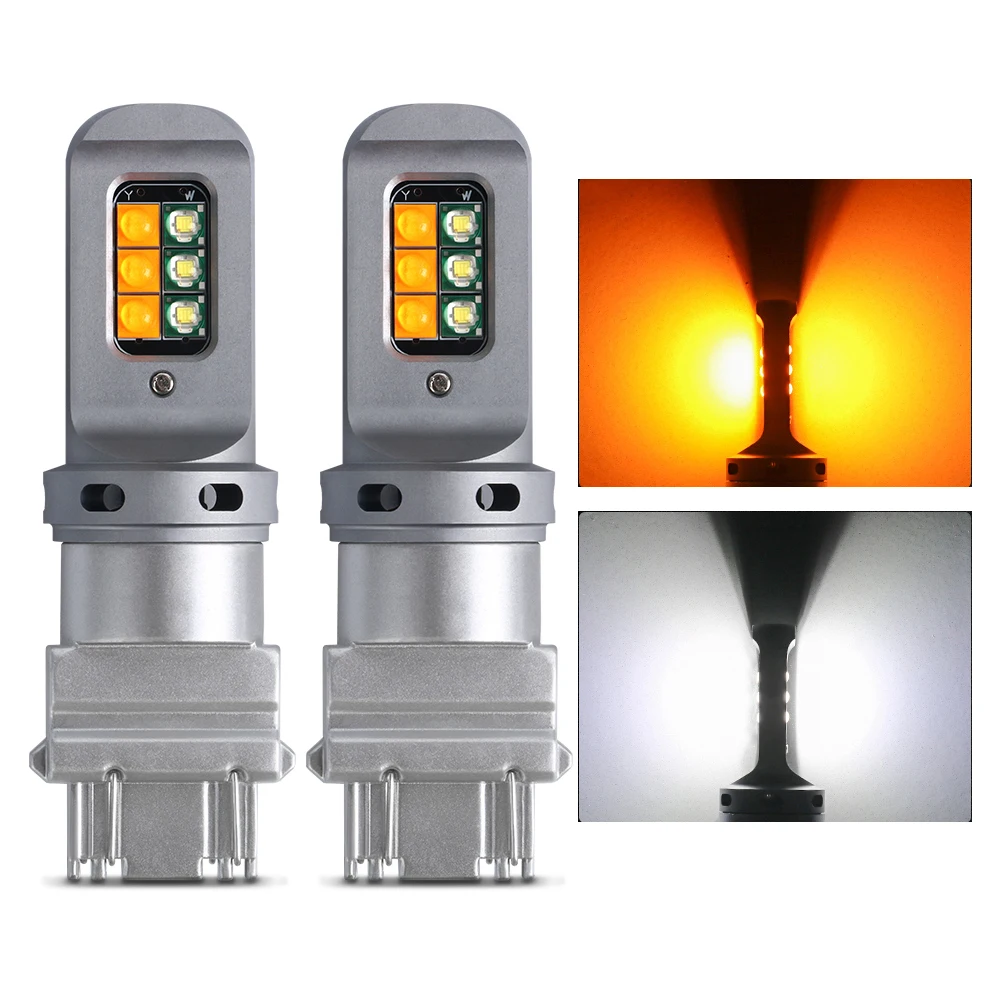 

2pcs DRL White Turn Signal Lights Amber Yellow Two Colors 12SMD 1800LM 1157 P21/5W BAY15D T20 7443 W21/5W T25 3157 P27/7W 12V