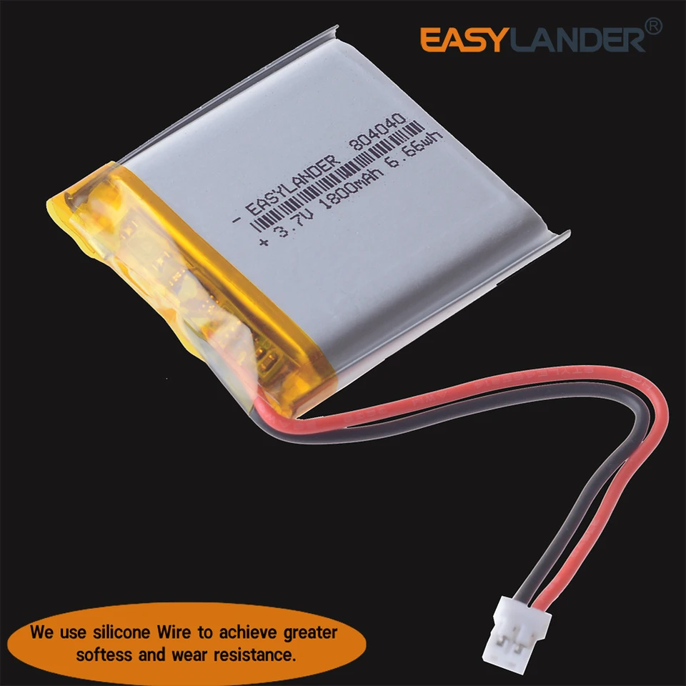 Silicone Wires 804040 CE+Rohs 3.7V 1800mAh JST 2.0 2P Li
