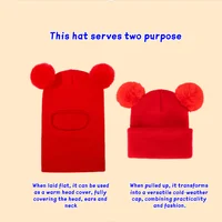 Chapeau une pièce à capuche pour enfants, équipé d'un dispositifs de protection des oreilles et du cou, pour la chaleur, bonnet tricoté à Double boule, 1 pièce/2 pièces 2