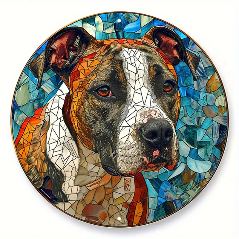 

Витражное стекло в стиле американского Стаффорда терьера, тематический дизайн, металлический знак для конуры, спальни, декор гостиной, подарок любимому питомцу