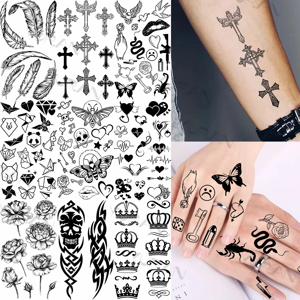Unieke Kruis Vlinder Tijdelijke Tattoo Voor Mannen Vrouwen Nep Slang Totem  Crown Realistische Tattoo Water Transfer Kleine Tatoo Sticker - AliExpress, image size:1000x1000