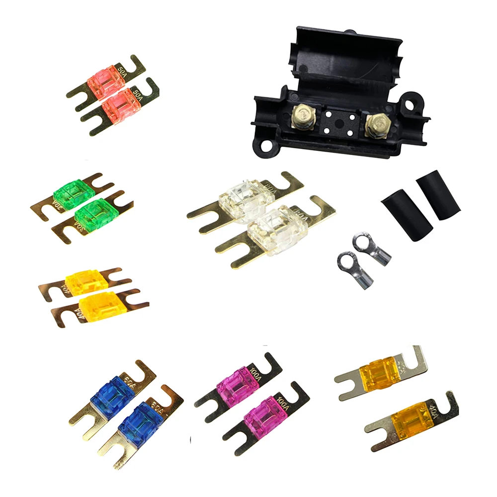 Fuse Holder Fuse Box Holder 1Set Fuse Holder 20/30/40/50/60/80/100Amp Midi Fuse For Fork Type DC 12V 24V Car Air Conditioner Box Car Accessories