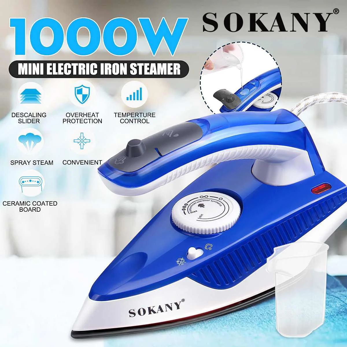 

Steam Iron for Clothes with Titanium Infused Ceramic Soleplate, 1000 Watts, Electronic Temperature Control