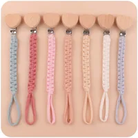 Handmade Crochet Cotton Baby Pacifier Chain Wooden Heart Shape Dummy Holder Clip For Teething Nursing Chewing Toys Shower Gift 1