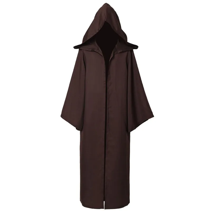 Mens Knight Brown Cloak Robe Hooded Cloak Costume Halloween Cosplay ...