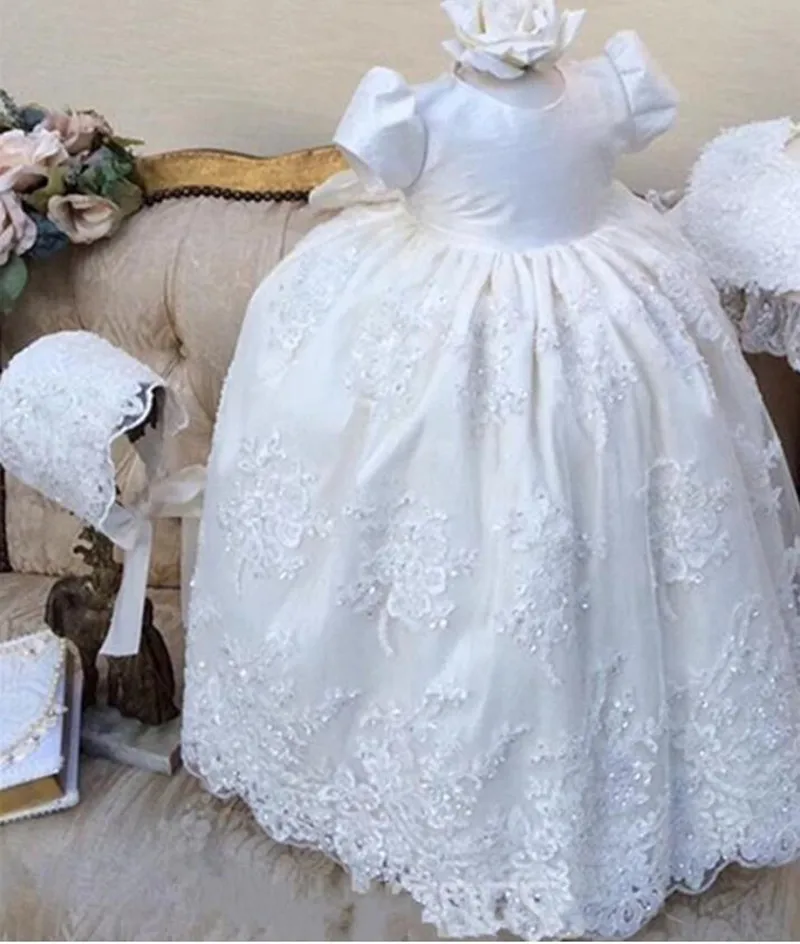 

Infant Baby Girls Flower Dresses Christening Gowns Newborn Babies Baptism Clothes Princess Tutu Birthday White Bow Dress
