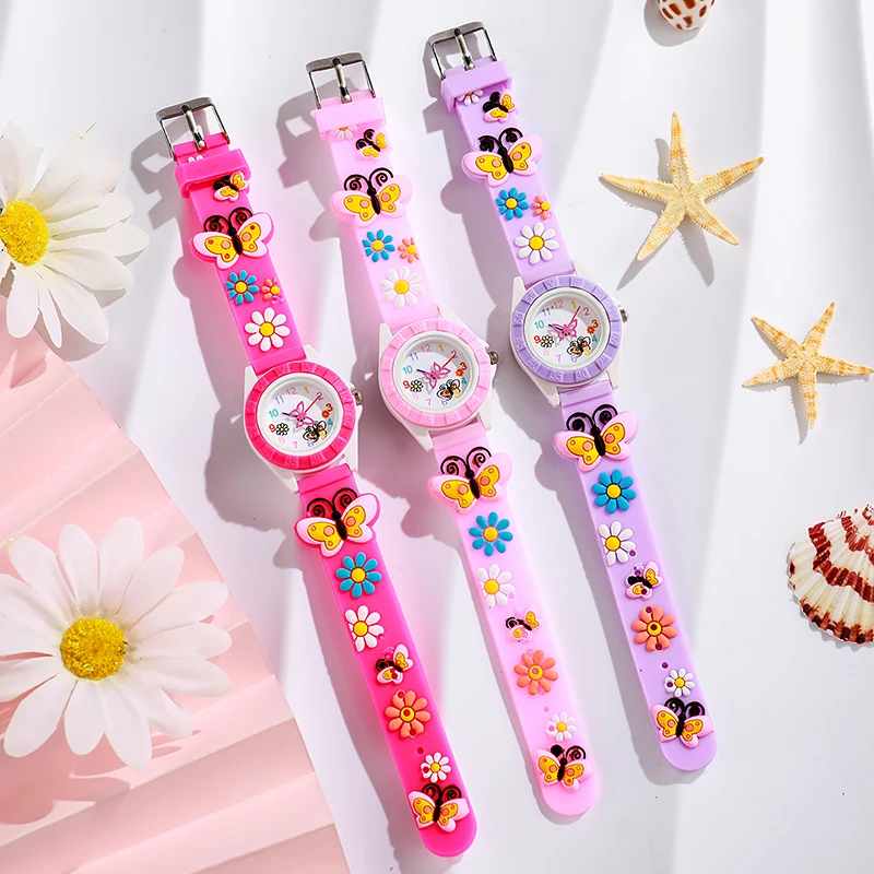 Children's Watch Simple Digital Butterfly Hands Design Quartz Watches Casual Sports Purple Silicone Girls Clock Gift Wristwatch 6