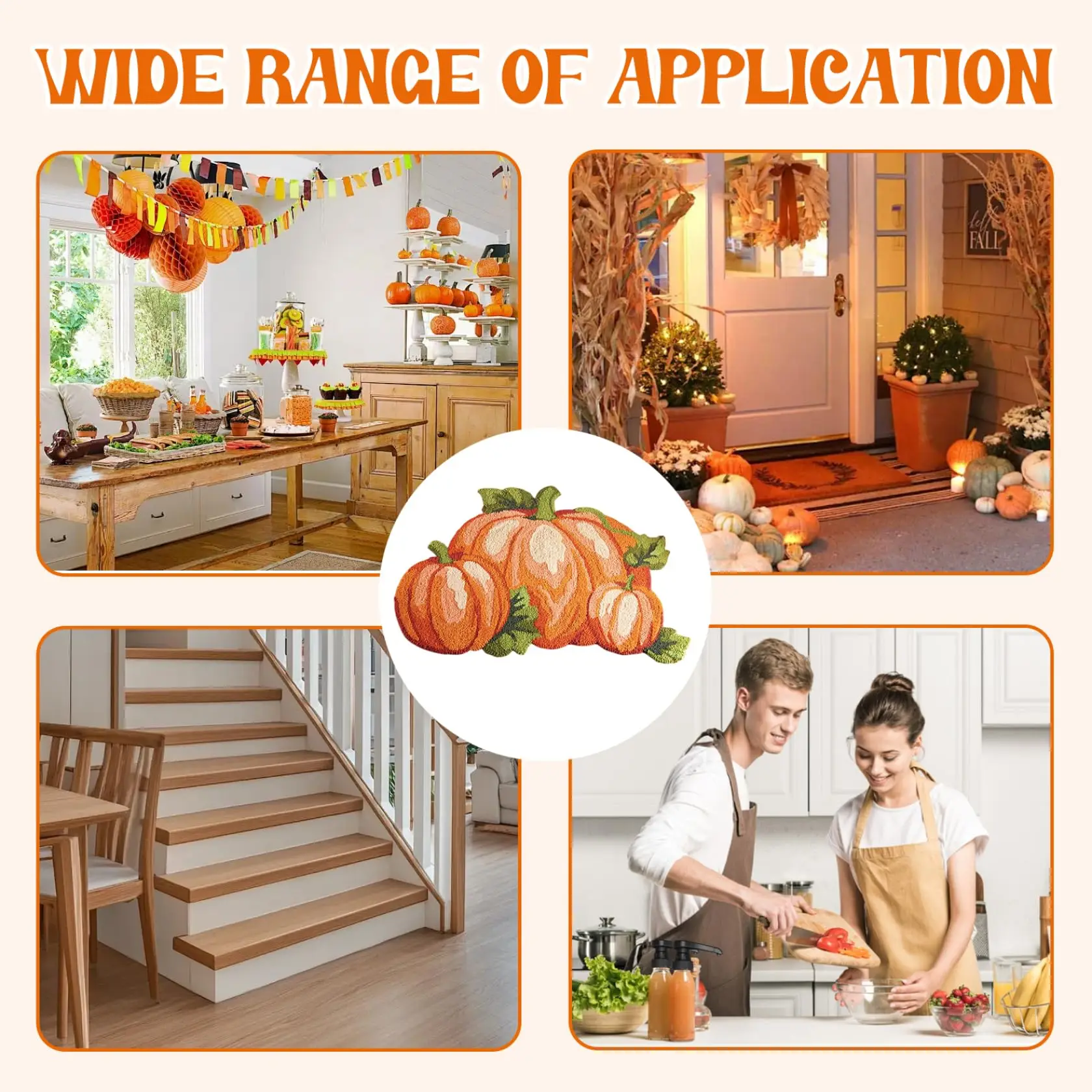 VIKAMA Pumpkin Shape Thanksgiving Rug Cute Soft Fall Bathroom Decor Non-Slip Water Absorbent Floor Mat for Bathroom Home Decor 6