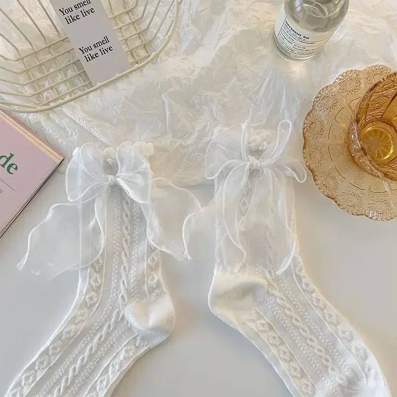 Solid Lace Bow Ruffle Socks Kawaii Lolita Short Socks - Image 5