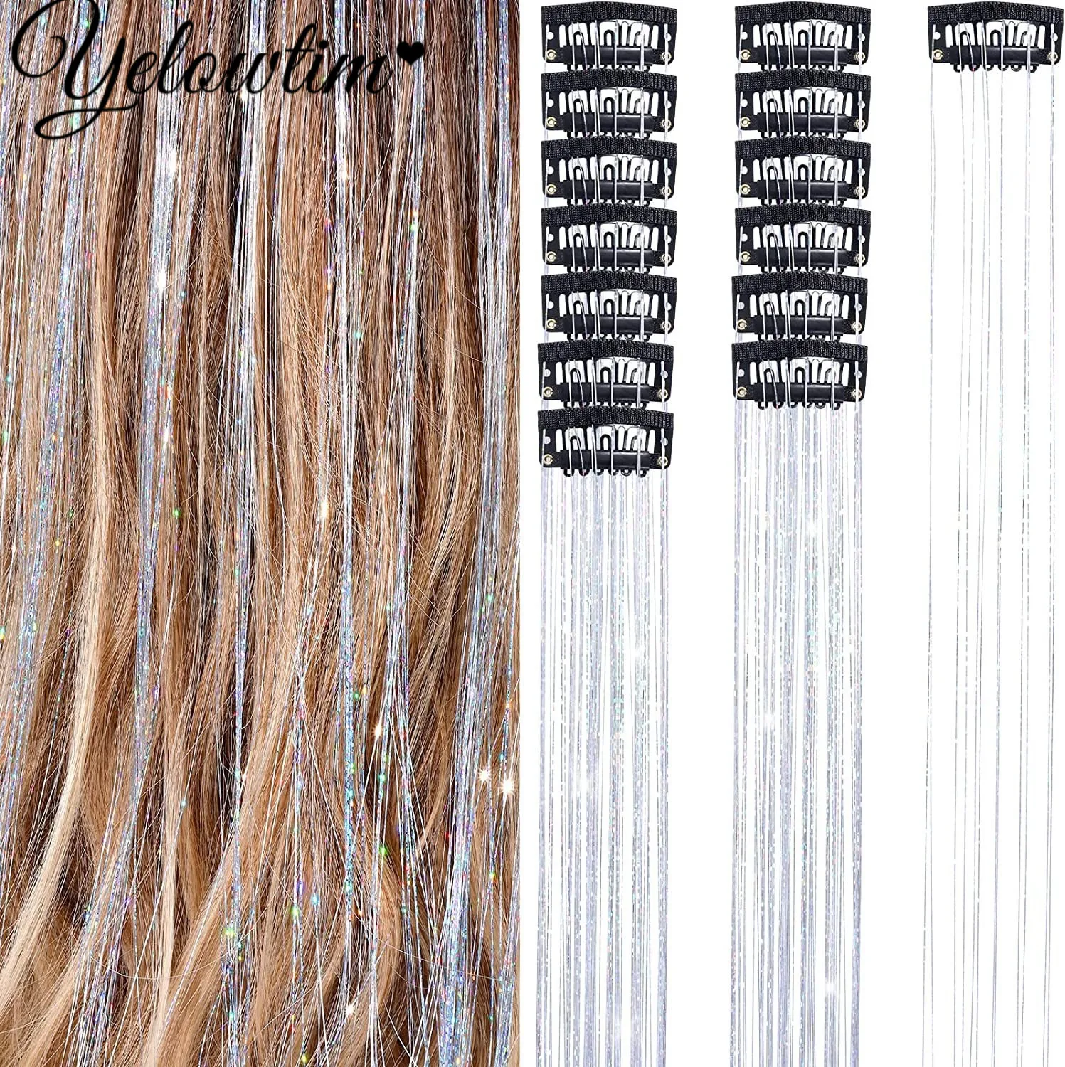 Tinsel Hair Laser Gold Wire Shining Colorful Gold and Silver Wire BB Clip Single Card Wig Piece Box Set