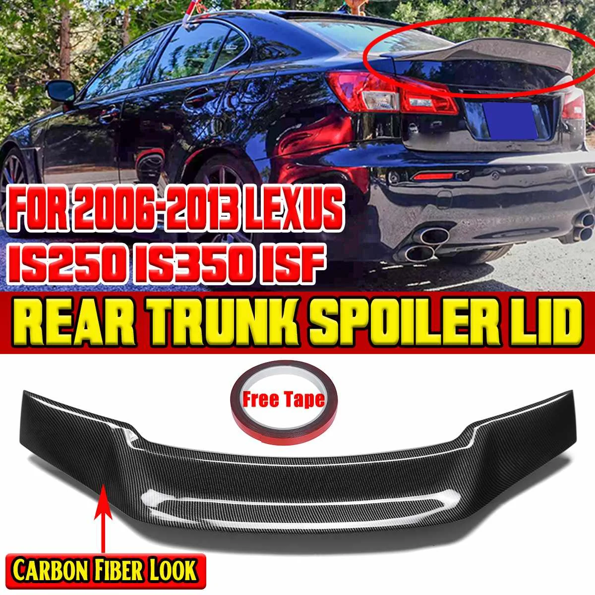 Glossy Black/Carbon Fiber Look Car Rear Trunk Spoiler Lip Boot Wing Lip