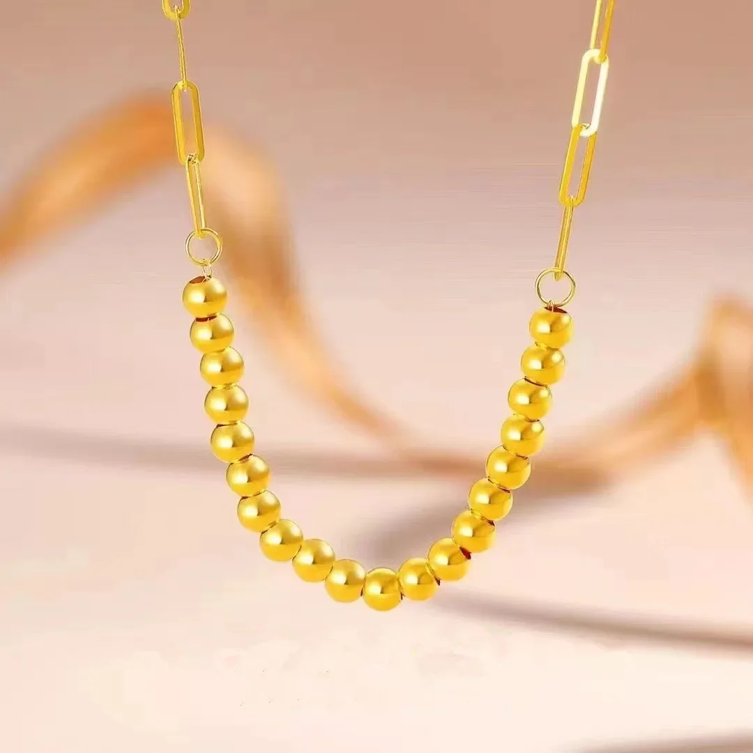 

Женское Ожерелье из 18-каратного золота Smile Real, подвеска из бисера, кольцевая цепочка AU750, бутиковое ювелирное изделие для девушки, подарок на день рождения X0018