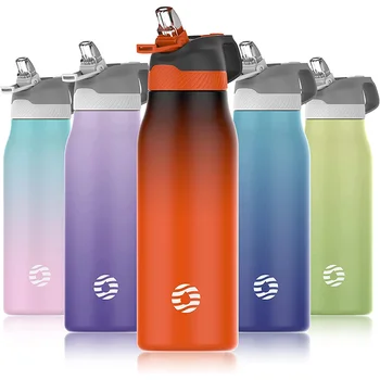 FEIJIAN – bouteille d'eau isolée avec couvercle en paille, Thermos à Double paroi en acier inoxydable, garde au chaud et au froid pour les voyages sportifs scolaires 1