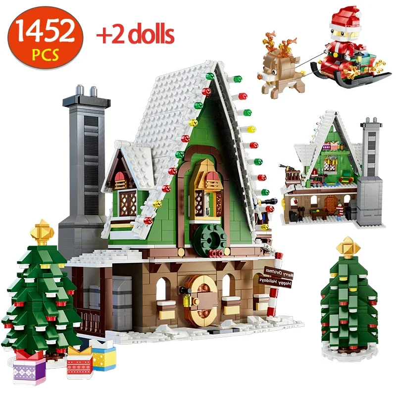1452Pcs City Christmas Cottage Model Building Blocks Winter Snow House Babbo Natale Figure Mattoni Giocattoli Per Regali Di Natale