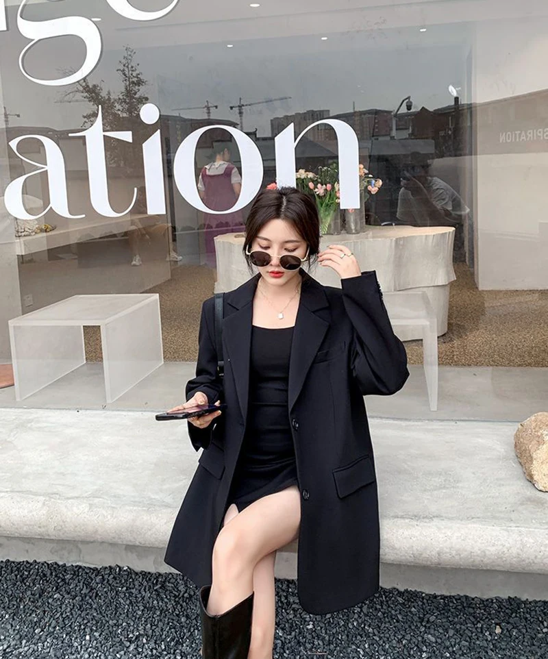 Zoki Back Slit Design Blazer Coats Women Casual Fashion Loose Korean Jackets Streetwear Chic Long Sleeve All Match New Suit Tops