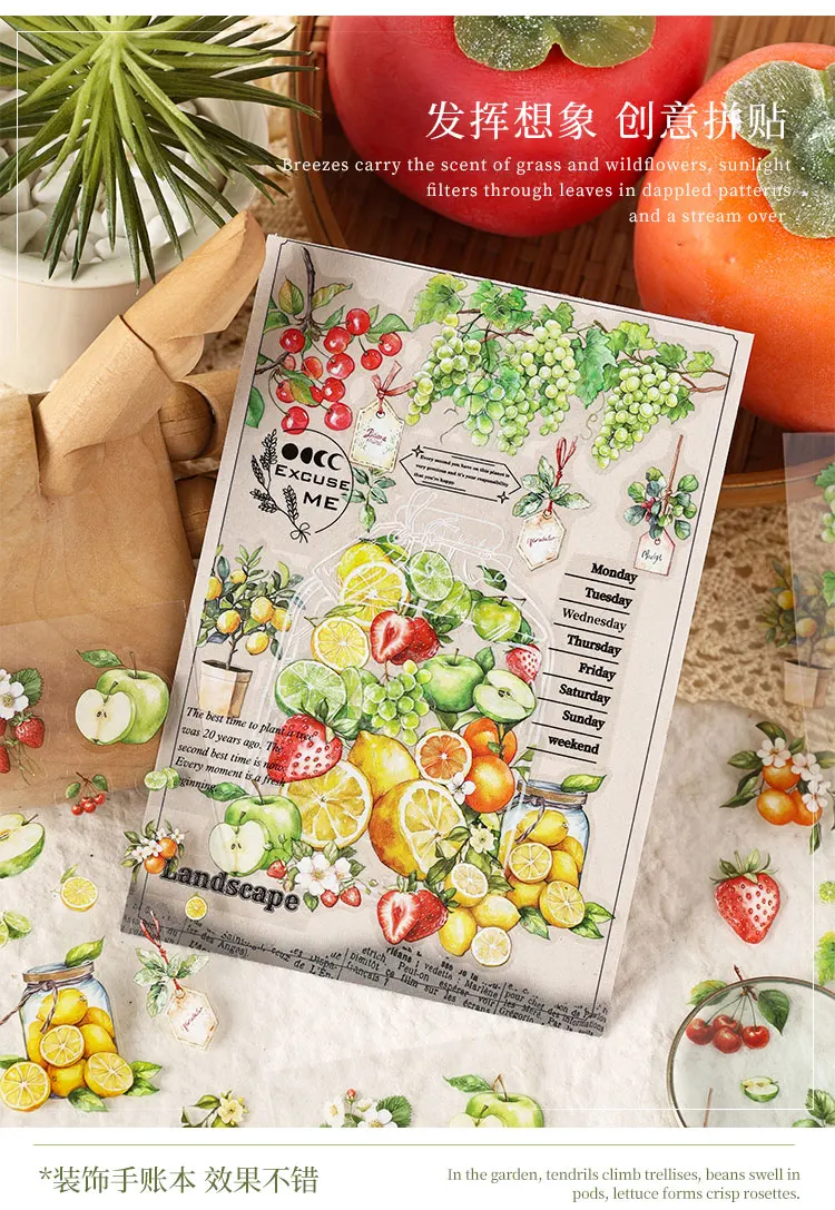 6 Stück/Lot Gemüse Obst Pflanzen Aufkleber ästhetische dekorative Stick-Etiketten Journaling Album Scrapbooking Collagenmaterial – Detail 7