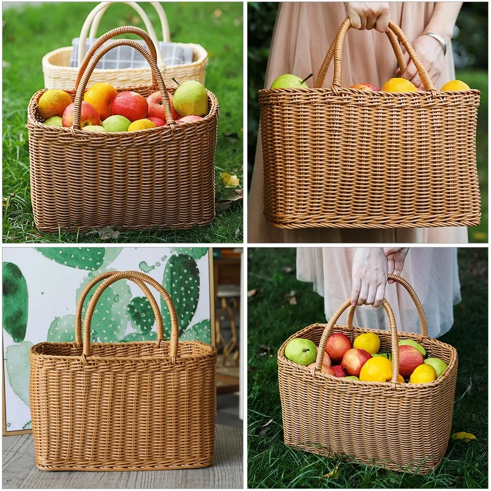 Korb Gewebte Weiden-Aufbewahrungskörbe Tasche Picknick Rattan Blume Strand Mit Griff Stroh Markt Obst Tote Für Geschenk Hand Shopping_voghion.com