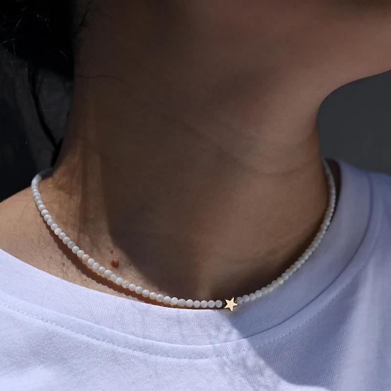 MOON GIRL Natural Shell Beads Heart Choker Fashion Stainless Steel Necklace for Women Copper Star Collares Para Mujer 2