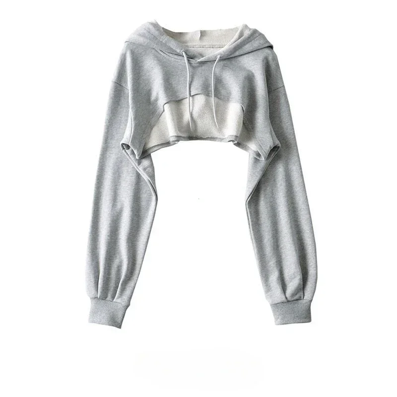 Hoodie Female Hoodie Personality Irregular Crop Ultra Short Style Long Sleeve Top Female Drop Shipping Sweatshirt Y2k Clothes 3