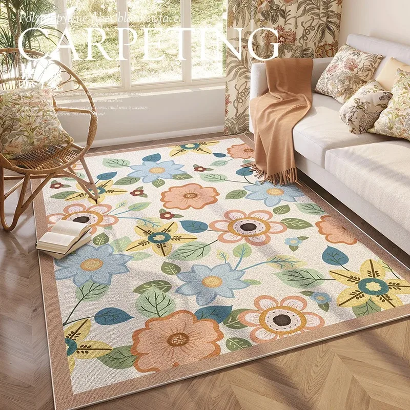 Floral Living Room Carpet Pastoral Style Light Luxury Large Area Girl Bedroom Rug Retro Decor Coffee Table Floor Mat Tapete 양탄자
