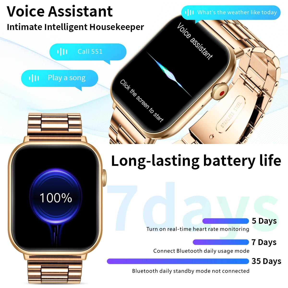 LIGE Smart Watch BLE 5.2 Bluetooth Call 2023 New Woman Fitness Bracelet SpO2 Heart Rate Tracker Voice Assistant Smartwatch + BOX