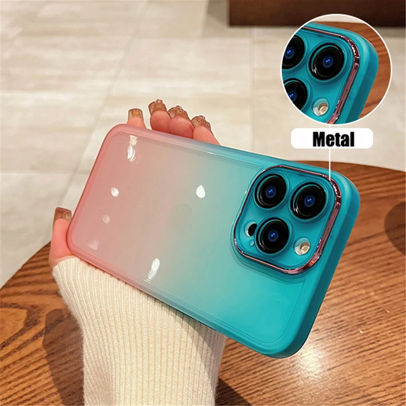 Gradient Rainbow Clear Phone Case For iPhone 15 14 13 12 11 Pro Max XS Max X XR Silicone Shockproof Cover With Camera Protector