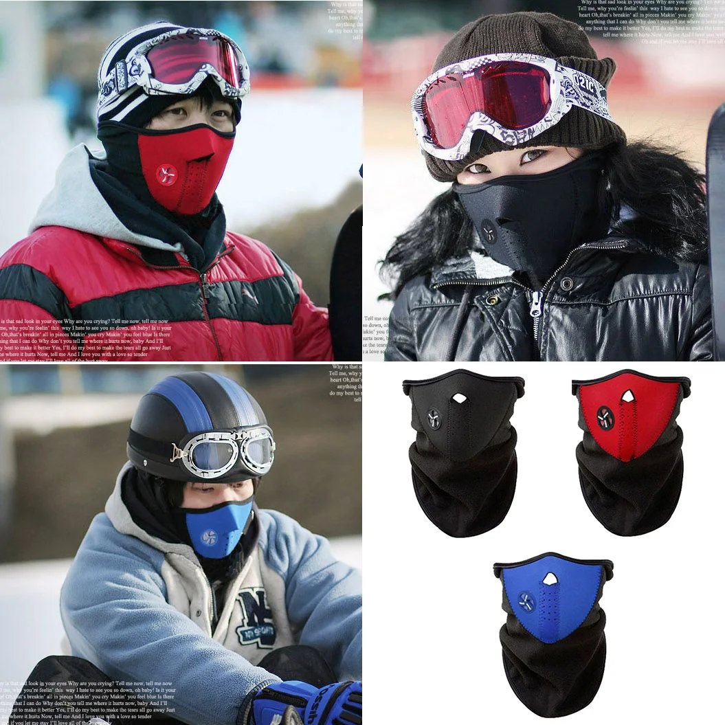 Winter Cycling Mask Warm Windproof Dustproof Motocycle Half Face Cover Breathable Mesh Polar Fleece Thermal Ski Face Mask