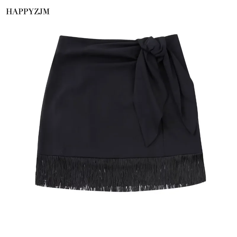 

HAPPYZJM New Women Tassel Decorated Mini Skirt Fashion High Waist Slim Bow Decorated Sexy Street Style Skirt Fashion Party Dress
