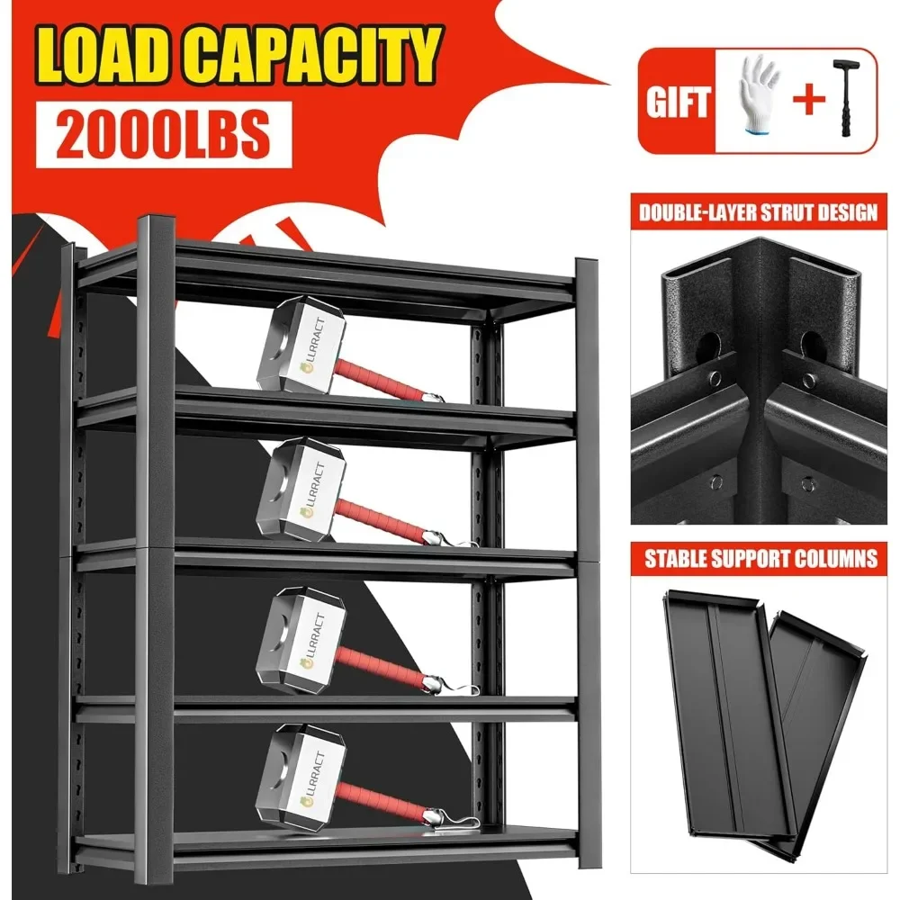 Storage Shelves Garage Heavy Duty - Adjustable 5 Tier Metal Shelving Unit Storage Rack Shelving Industrial Utility 5