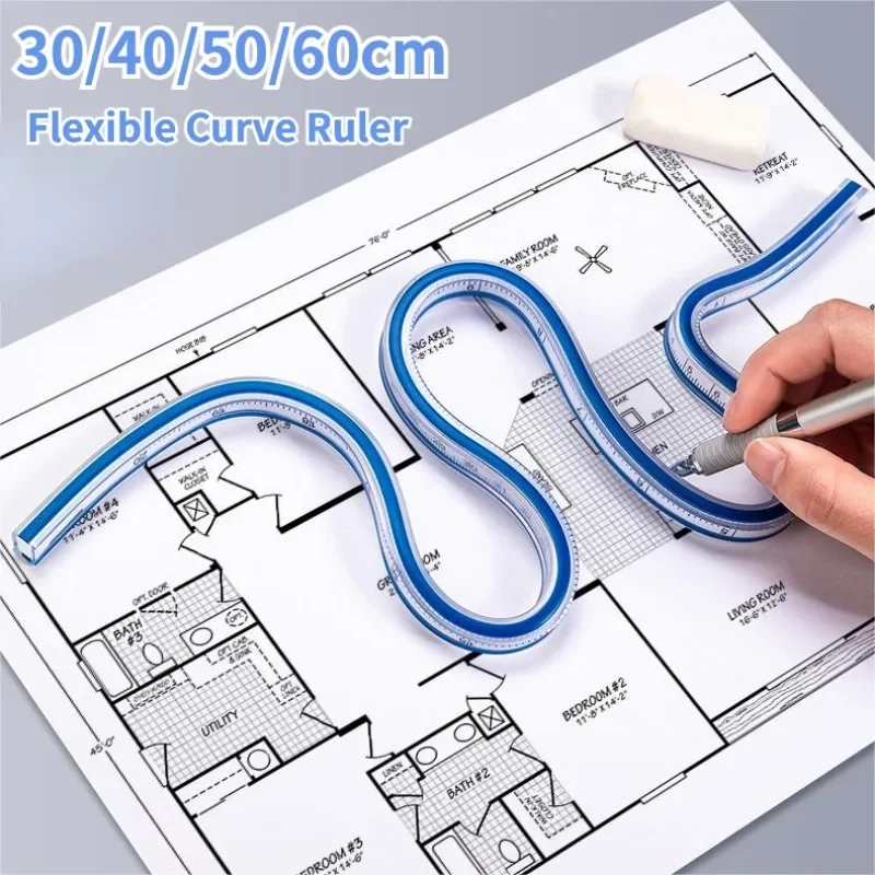 Flexible Curve Ruler Maths School Diy Office Plastic Soft Metric Scale Rule Template Engineering Drafting Measuring Drawing Tool
