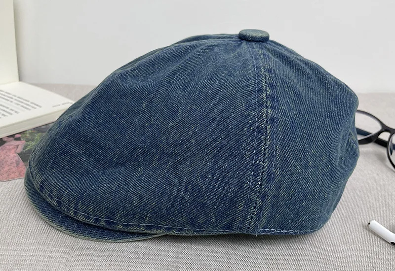 Vintage Denim Solid Color Newsboy Caps Solid Color Washed Cotton Flat Peaked Cap Men Autumn Painter Women Beret Octagonal Hats